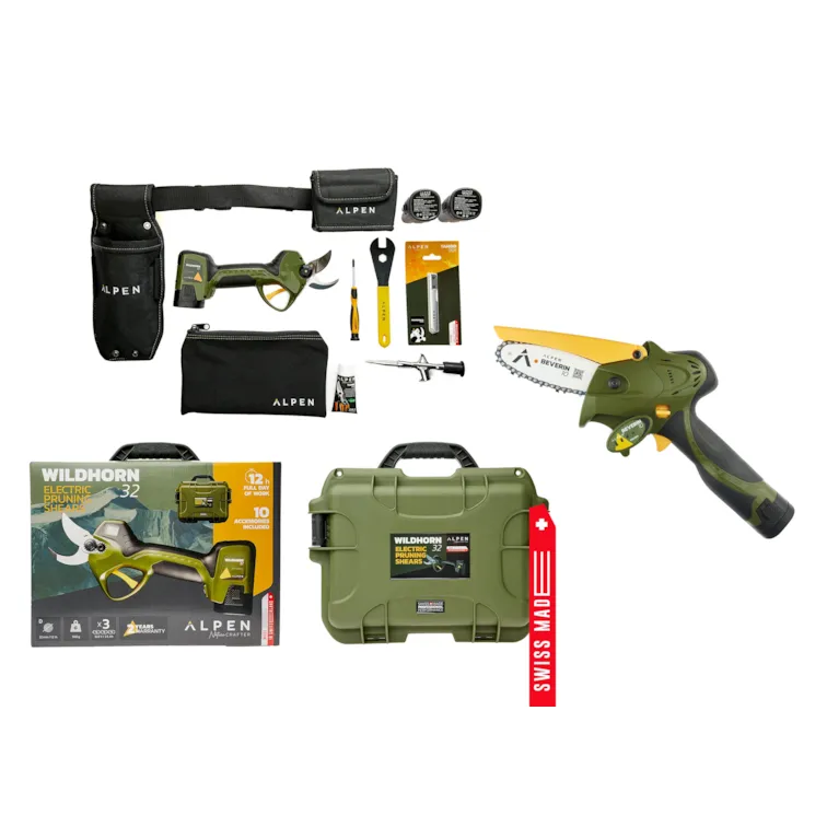 ALPEN elektro Gartenschere Wildhorn 32 Set + Elektro-Kettensäge Beverin 10