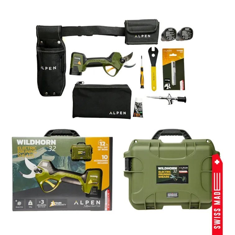 ALPEN elektro Gartenschere Wildhorn 32 Set + Elektro-Kettensäge Beverin 10 – Bild 4