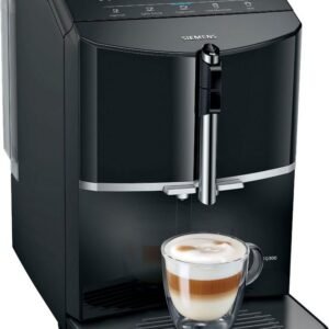 SIEMENS Kaffeevollautomat EQ300 TF301E19, viele Kaffeespezialitäten, OneTouch-Funktion, Milchaufschäumer, Keramikmahlwerk, klavierlack schwarz