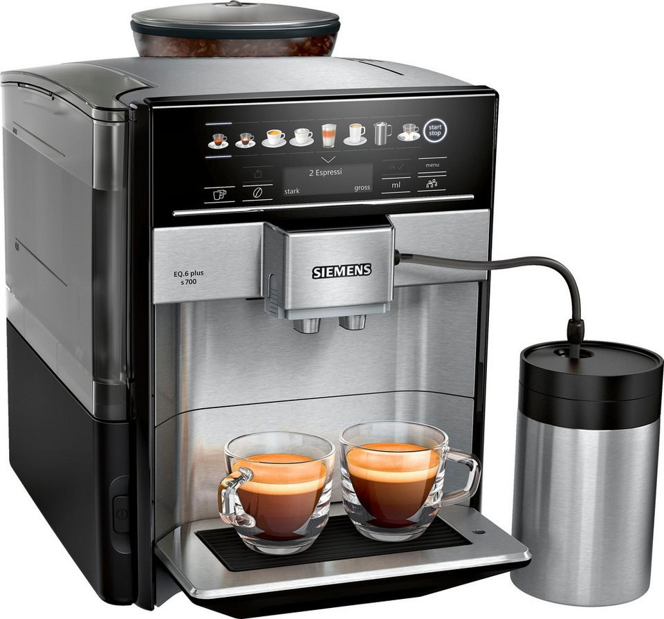 SIEMENS Kaffeevollautomat EQ6 plus s700 TE657M03DE, viele Kaffeespezialitäten, Doppeltassenfunk, Edelstahl-Milchbehälter, automatische